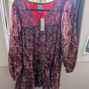 Red Paisley Long Sleeve Dress